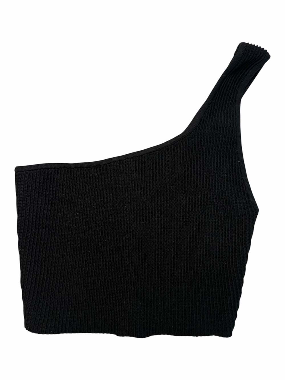 Babaton Sculpt Knit One-Shoulder Cropped Tank Top Black Size XS